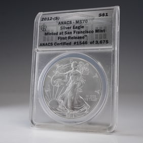2012 (S) American Silver Eagle Type 1 Dollar ANACS Graded MS 70