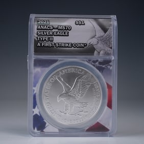 2021-W US 1oz Silver Eagle (T-2) ANACS MS70 First Strike Burnished