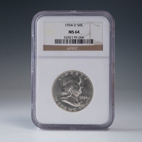 1954-D Franklin Silver Half Dollar NGC Graded MS 64