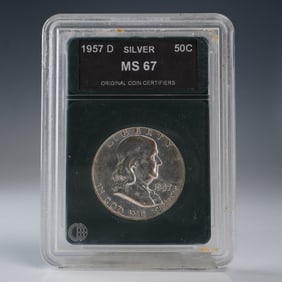 1957-D Franklin Silver Half Dollar OCC Graded MS 67