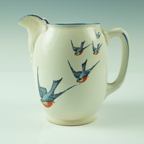 Antique Buffalo Pottery Pitcher with Swallow Bird Motif