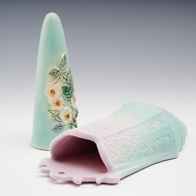 2pc Art Pottery Pastel Glazed Wall Pockets