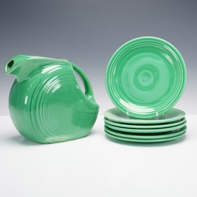 7pc Fiestaware Green Jug and Plates
