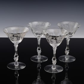 4pc Cambridge Rose Point Etched Crystal Cocktail Glasses