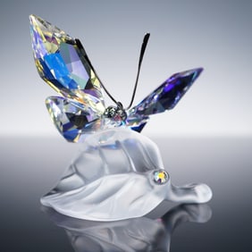 Swarovski Crystal Figurines, Sparkling Butterfly On Leaf