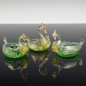 3pc Murano-Style Art Glass Swan Salt Cellars