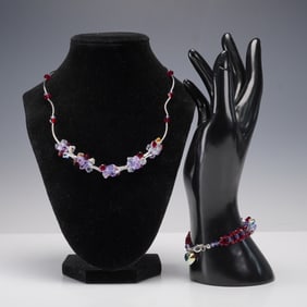 Crystal Bead Necklace and Bracelet Set, Elegant Matching Jewelry