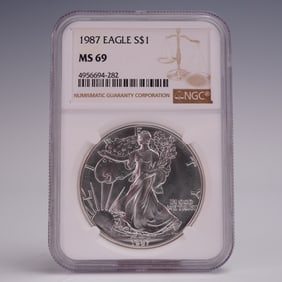 1987 American Silver Eagle One Dollar Coin NGC Graded MS 69