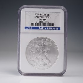 2008 American Silver Eagle Type 1 Dollar NGC Graded MS 69 Early Releases