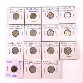 15pc Roosevelt Dime Coins 1964D Lot Includes Silver