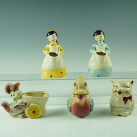 5pc Vintage Figural Ceramic Planters
