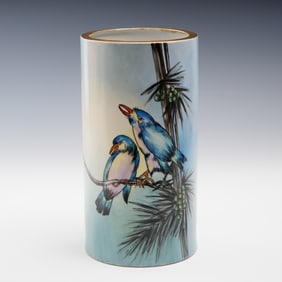 Noritake Nippon Hand Painted Porcelain Vase w/ Bluebirds, Signed F. Rollins