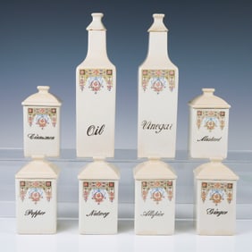 Ceramic Kitchen Canisters, Floral Motif Spice and Condiment Set