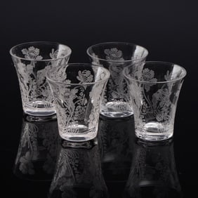 4pc Cambridge Rose Point Etched Crystal Tumbler Glasses