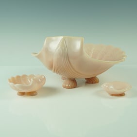 3pc Vintage Cambridge Glass, Crown Tuscan Opaque Pink Glass Seashell Bowls