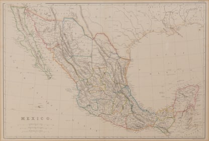 Hand Colored Map of Mexico by J.W. Lowry, London c. 1860