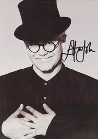 Elton John Autographed Black & White Portrait Photograph Print