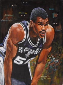 Angelo Marino, Oil on Canvas, David Robinson San Antonio Spurs, Signed