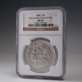 1886 Morgan Dollar Silver Dollar Coin McClaren Collection NGC Graded MS 62