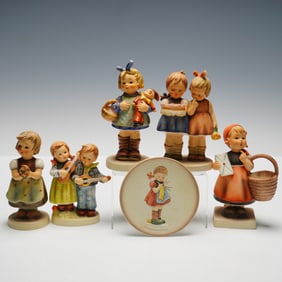 6pc Goebel Hummel Figurines and Plaque