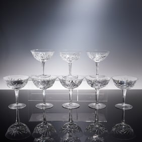 8pc Gorham Crystal Champagne Glasses, Cherrywood