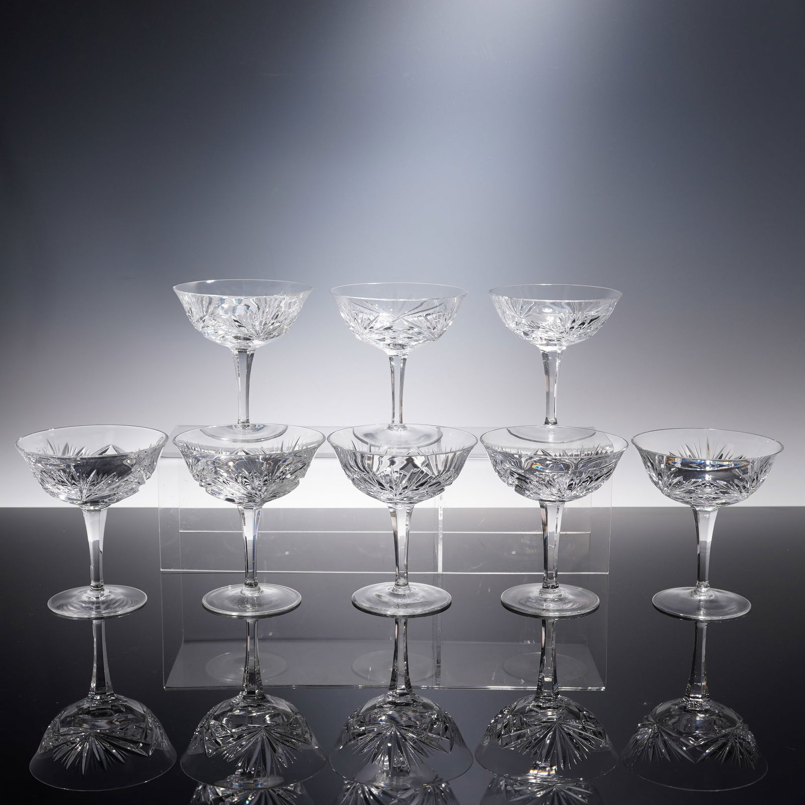 8pc Gorham Crystal Champagne Glasses, Cherrywood (1 of 6)