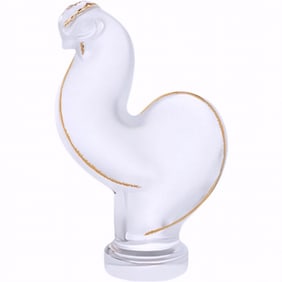 Lalique Crystal Figurine, Rooster Clear and Gold, Sealed Box