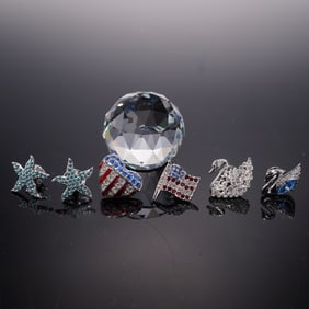 7pc Swarovski Crystal Pins and Paperweight Set with Box