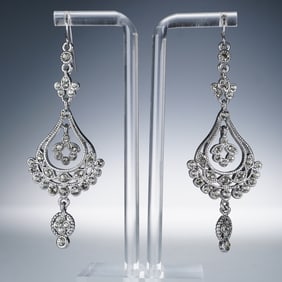 Pair of Crystal Silver Tone Chandelier Earrings