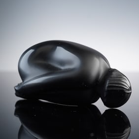 Lalique Black Crystal Figurine, Nu Feuille