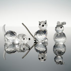 3pc Swarovski Silver Crystal Figurines, Beagle Playing, Sitting Rabbit, Cat