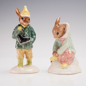 2pc Royal Doulton Bunnykins Figurines, Girl Skater & Boy Skater