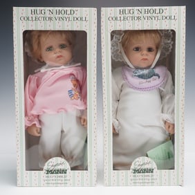 2pc Seymour Mann Hug 'N Hold Collector Vinyl Dolls with Original Boxes