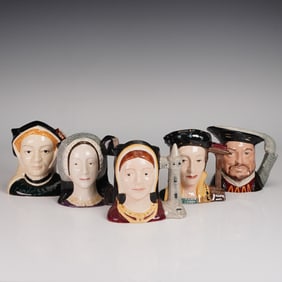 5pc Royal Doulton Character Jug Grouping Henry VIII, Queens