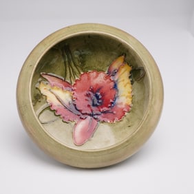 Moorcroft Pottery Footed Bowl, Orchid Pattern