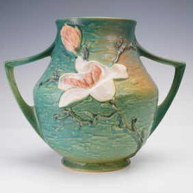 Roseville Pottery Handled Vase, Magnolia