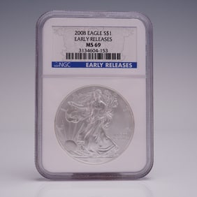 2008 American Silver Eagle First Release Dollar Coin NGC Graded MS 69