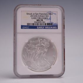 2012 (S) American Silver Eagle Early Release Dollar Coin NGC Graded MS 70