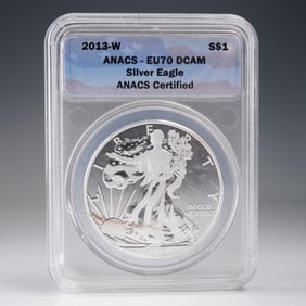 2013-W American Silver Eagle Type 1 Dollar ANACS Graded EU 70 DCAM