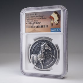 2023 Oglala Lakota Sioux Nation One Dollar Coin NGC Graded MS 69 ANTIQUED