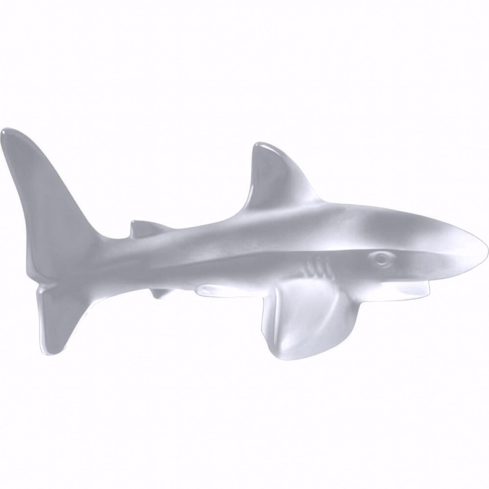 Lalique Crystal Figurine, Shark, Sealed Box: Charming clear crystal figurine, executed in satin finished crystal combining frosted and polished surfaces. The design emphasizing the sleek musculature and streamlined form of the shark in poised mo