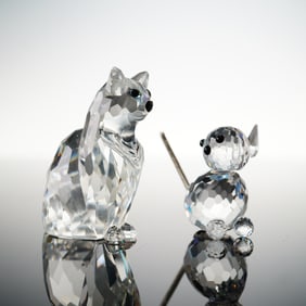 2pc Swarovski Crystal Cat Figurines