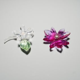 2pc Swarovski Crystal Flower Figurines, Dilicia and Jasmine