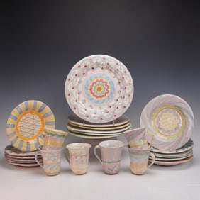 24pc Victoria and Richard MacKenzie-Childs Plates and Teacups