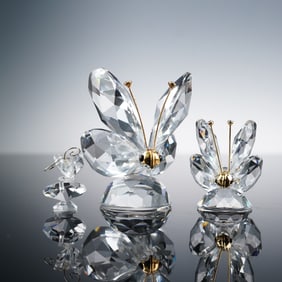 Swarovski Crystal Figurines, Large & Mini Gold Antenna Butterfly plus Tiny