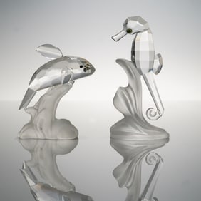 2pc Crystal Sea Animal Figurines, Swarovski Seahorse and Whale