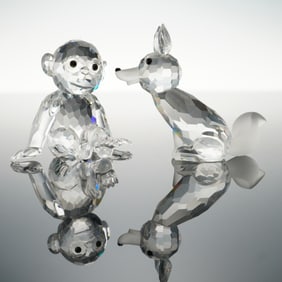 2pc Swarovski Crystal Figurines, Chimpanzee and Fox