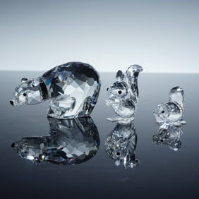 3pc Swarovski Crystal Animal Figurines- Bear, Squirrel & Baby Beaver