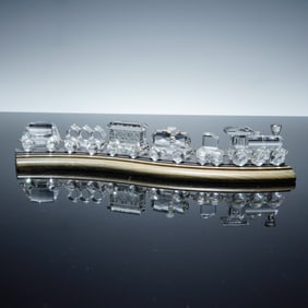 7pc Swarovski Crystal Figurines, Train Set and Display Stand