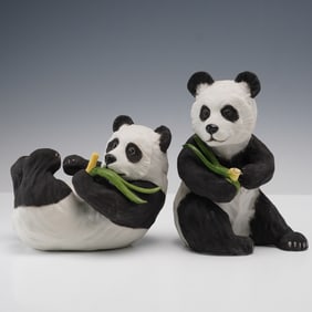 2pc Panda Seated 40237 and Panda Resting 40238 Signed by Artist on Base